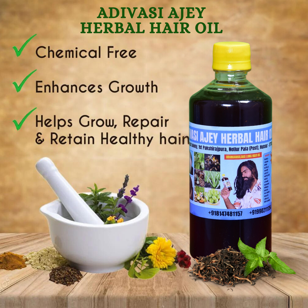 Ajay Adivasi Herbal Oil promoting healthy scalp and hair